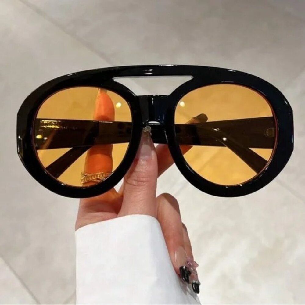 New Retro Black & Yellow frame Oversized Aviator Sunglasses Polarized Tinted